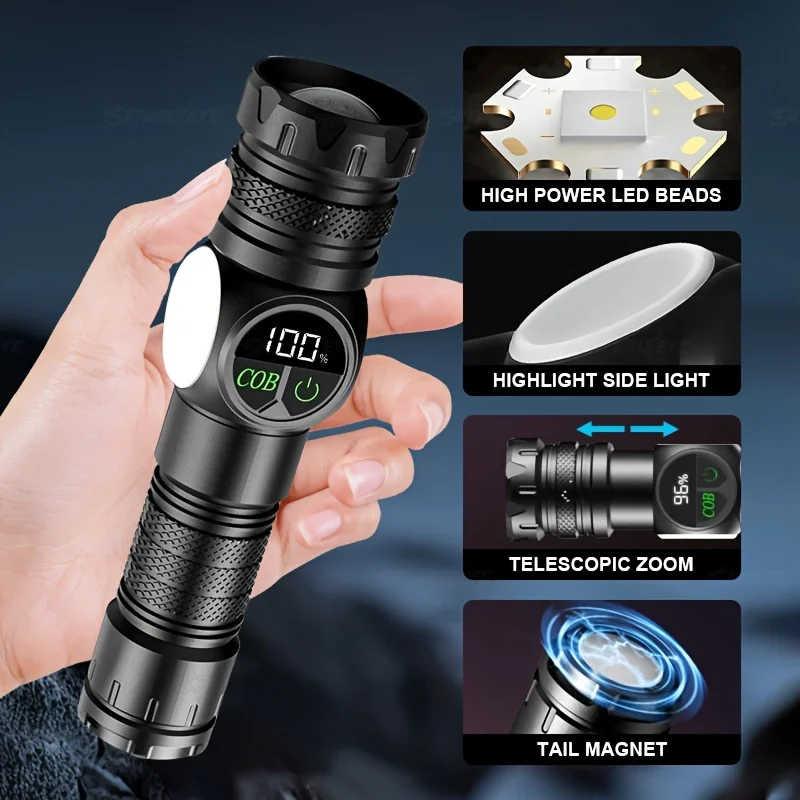 Super Bright LED Flashlight USB Rechargeable Flash Light Long Range Tactical Torch Outdoor Waterproof Camping Fishing Lantern