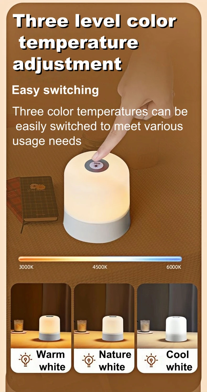 LED Night Lights 3 Colors Dimmable Touch Switch Table Lamp Portable Table Bedside Lamps for Bedroom Bedside Lighting Decoration