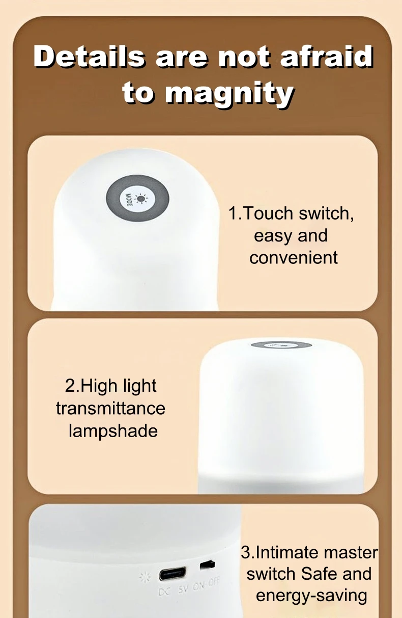 LED Night Lights 3 Colors Dimmable Touch Switch Table Lamp Portable Table Bedside Lamps for Bedroom Bedside Lighting Decoration