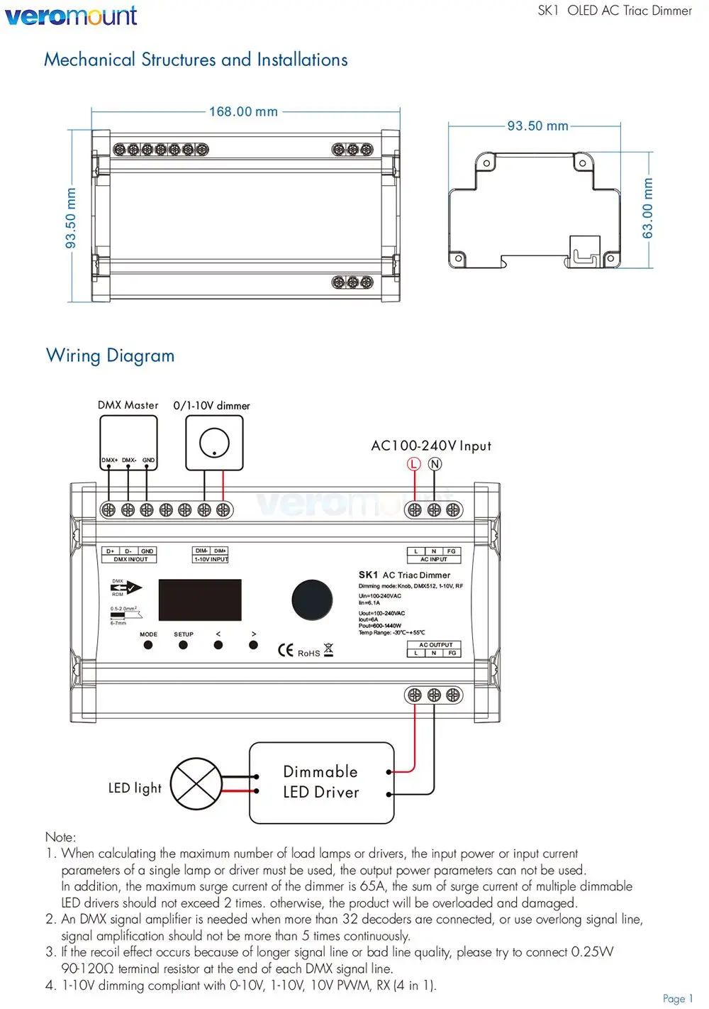 Skydance S1-D S1-D1 S1-DR AC Triac DMX Dimmer DIN Rail 2CH*1.5A 2CH*1A 1CH*2A AC Phase-cut DMX LED Dimmer Controller AC110V 220V