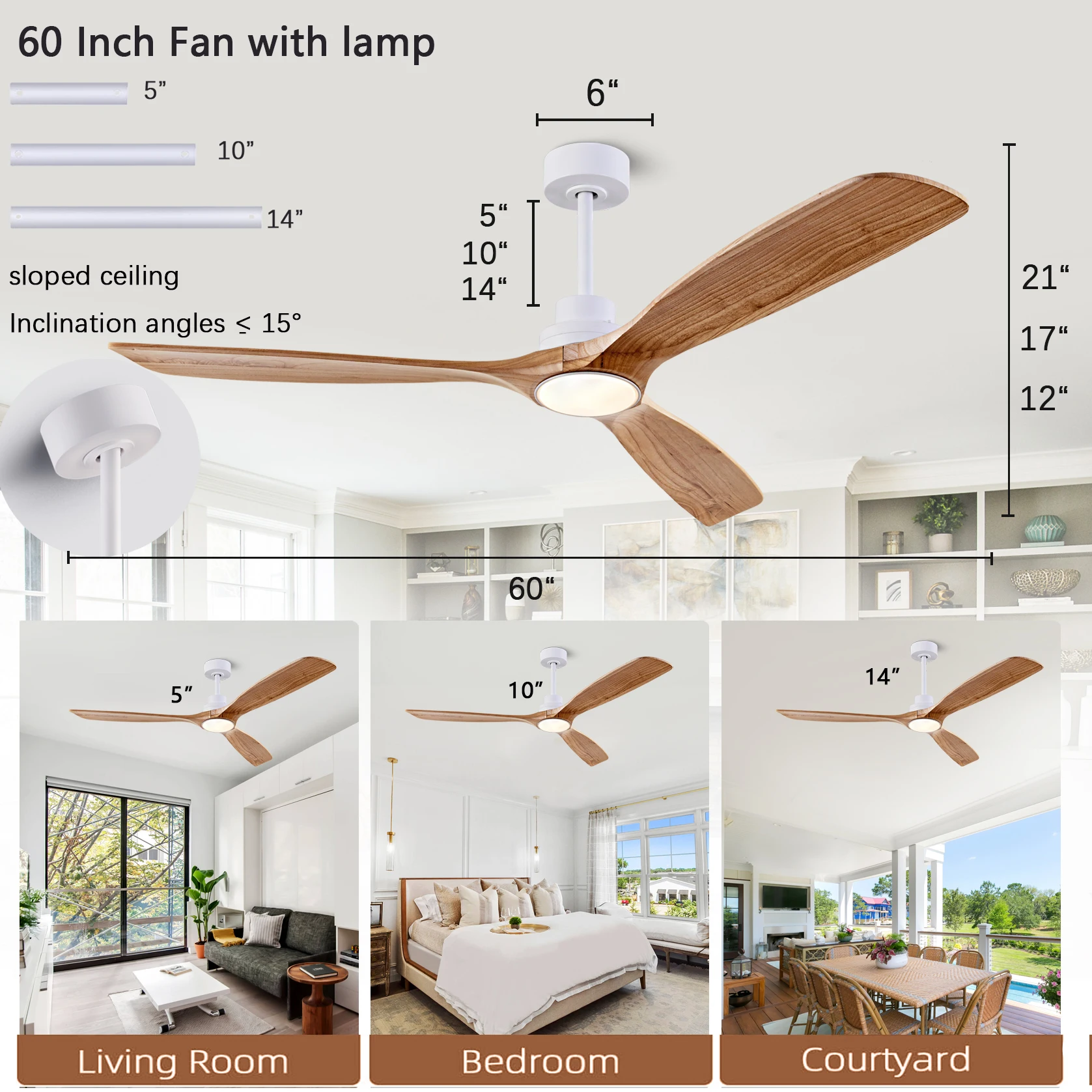 42 52 60 Inch Natural Wood Ceiling Fan with Lights Remote Control Quiet DC Motor Ventiladores De Techofor 85-265V Ceiling Fans