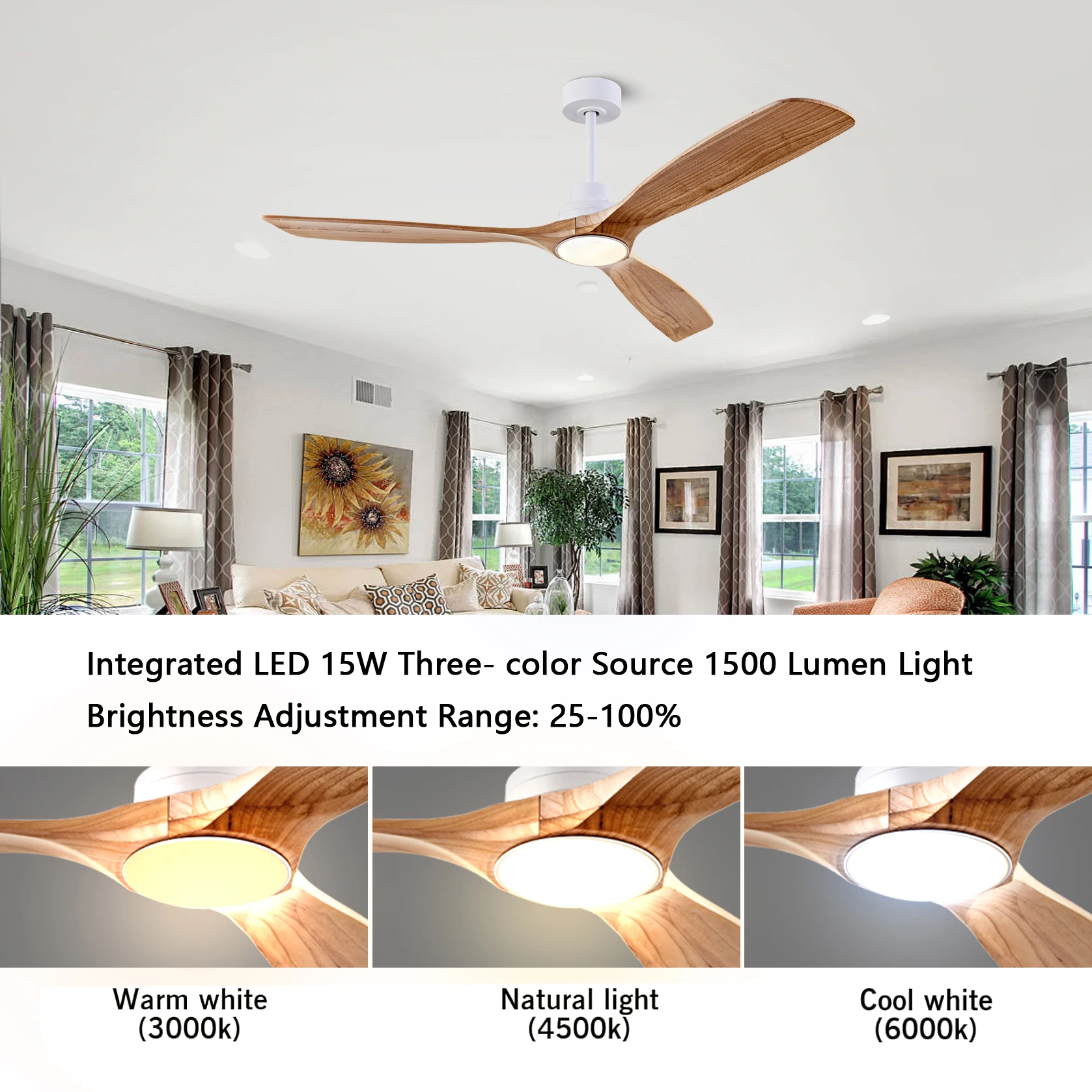 42 52 60 Inch Natural Wood Ceiling Fan with Lights Remote Control Quiet DC Motor Ventiladores De Techofor 85-265V Ceiling Fans