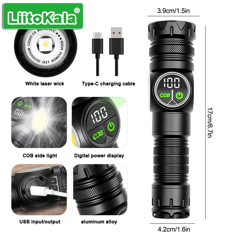 10W White/Yellow Flashlight 750-1500LM Adjustable, Red Flash Mode, Waterproof Design, Ideal for Camping/Emergency