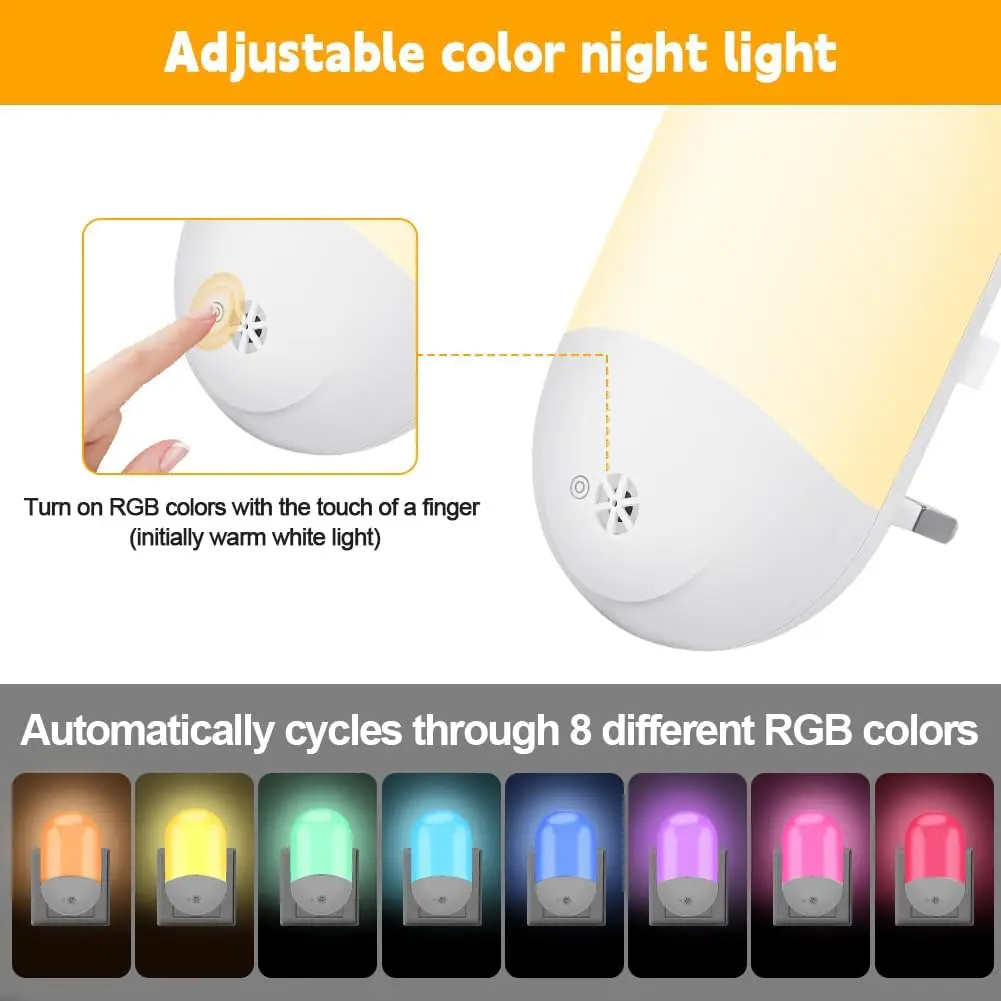 Baby Night Lamp Warm LED Bedside Lamp with Plug-in Wall Remote Control Kawaii Room Decor RGB Multicolor Light