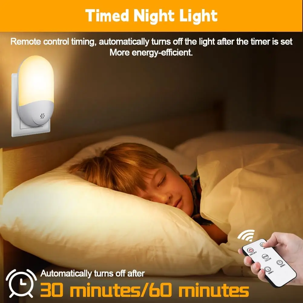 Baby Night Lamp Warm LED Bedside Lamp with Plug-in Wall Remote Control Kawaii Room Decor RGB Multicolor Light