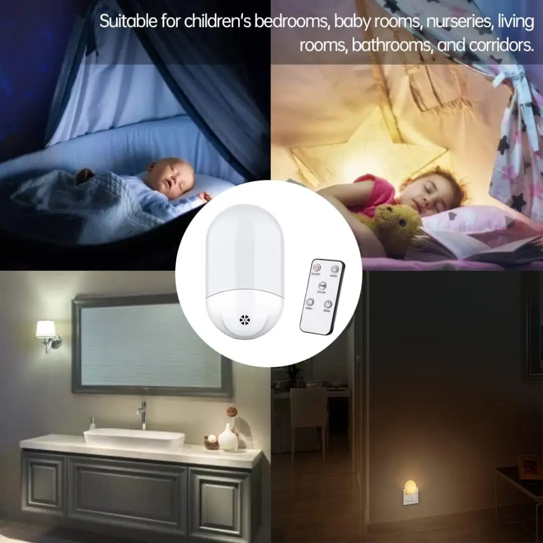 Baby Night Lamp Warm LED Bedside Lamp with Plug-in Wall Remote Control Kawaii Room Decor RGB Multicolor Light