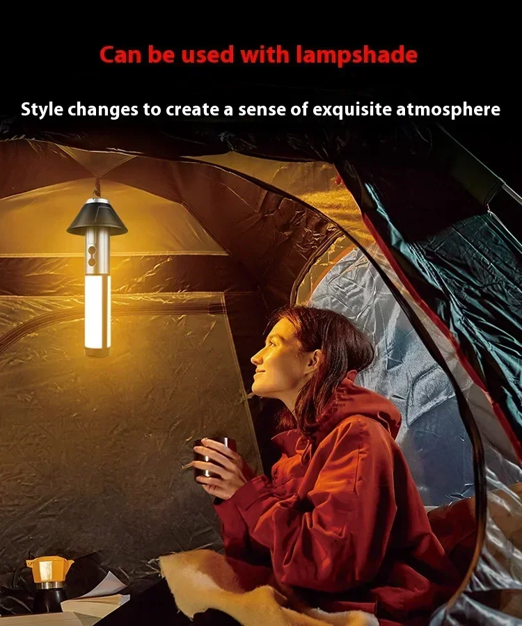 8000mAh Telescopic Camping Lamp, USB Rechargeable Flash Light，Waterproof 8 Modes Dimmable for Outdoor Hiking Emergency Survival