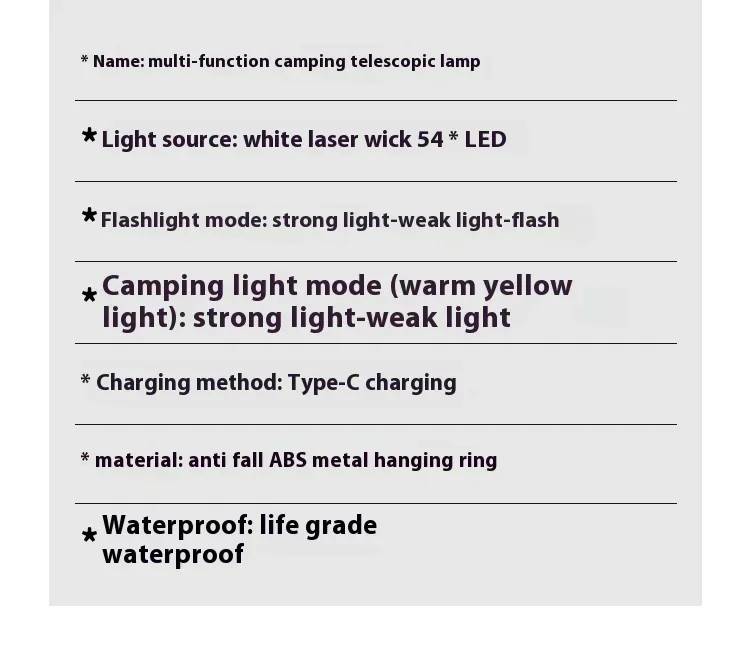 8000mAh Telescopic Camping Lamp, USB Rechargeable Flash Light，Waterproof 8 Modes Dimmable for Outdoor Hiking Emergency Survival