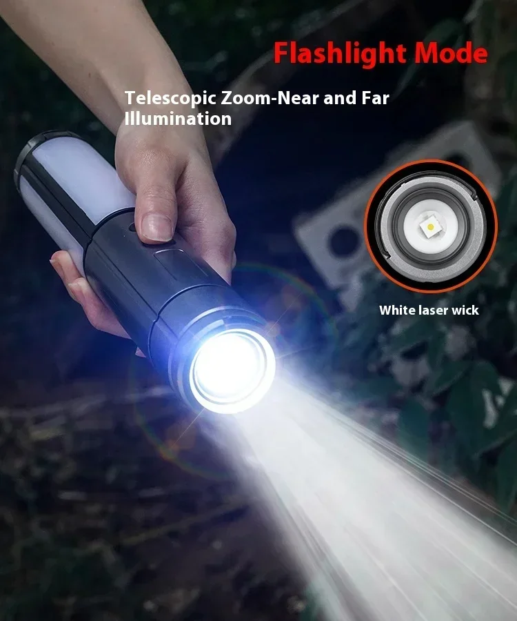 8000mAh Telescopic Camping Lamp, USB Rechargeable Flash Light，Waterproof 8 Modes Dimmable for Outdoor Hiking Emergency Survival