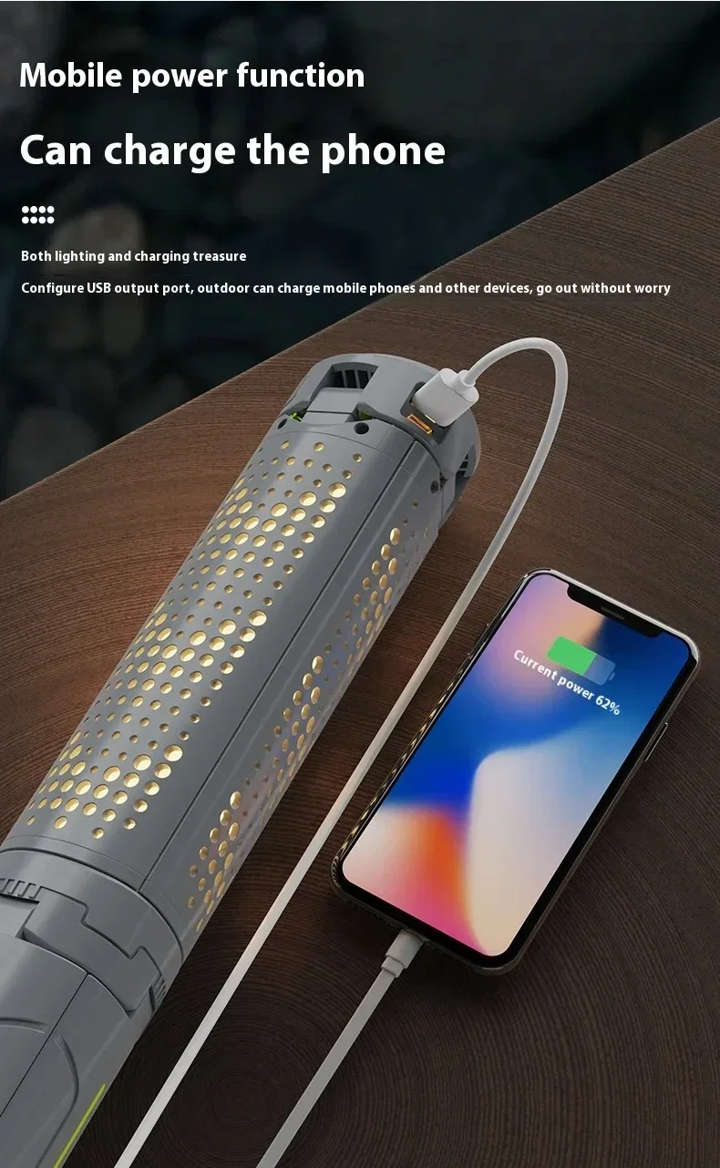 8000mAh Telescopic Camping Lamp, USB Rechargeable Flash Light，Waterproof 8 Modes Dimmable for Outdoor Hiking Emergency Survival