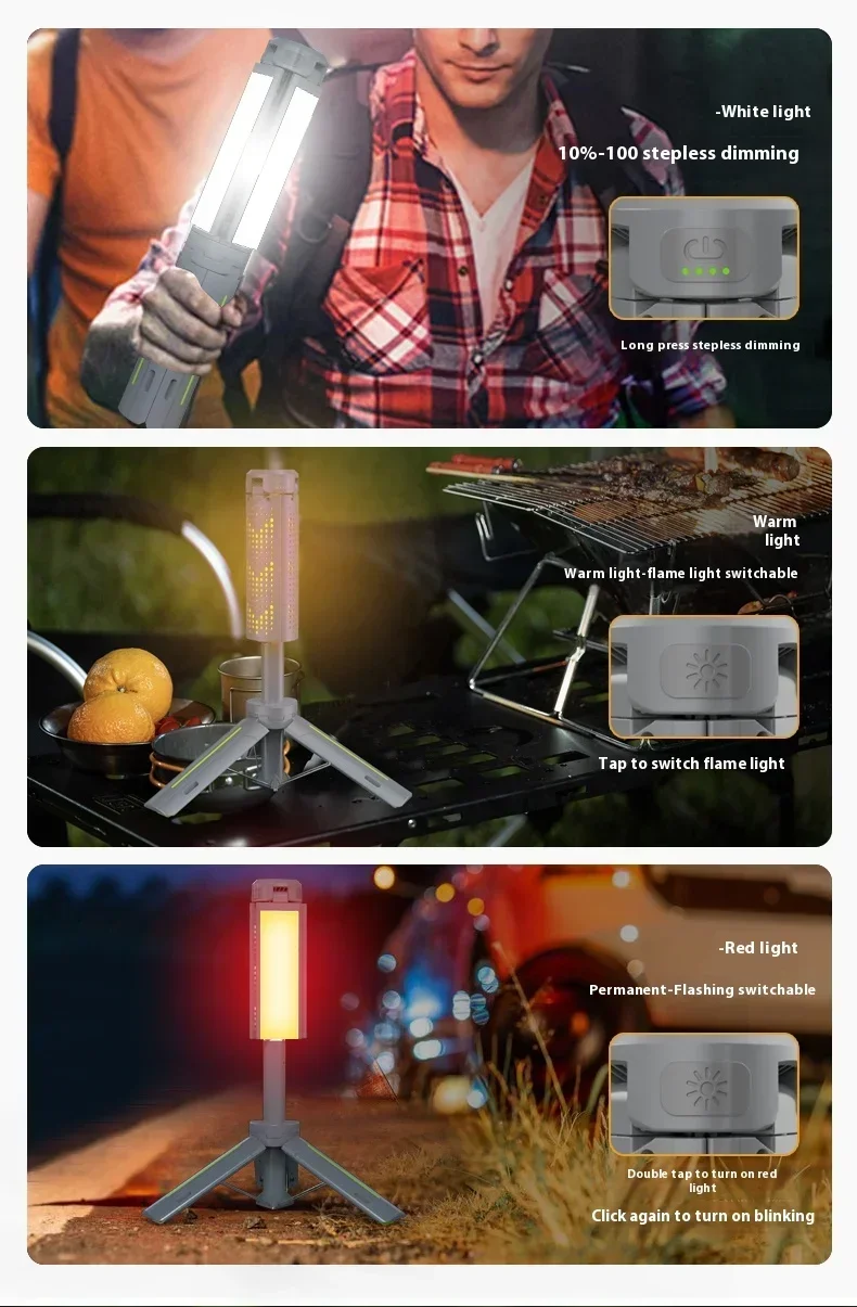 8000mAh Telescopic Camping Lamp, USB Rechargeable Flash Light，Waterproof 8 Modes Dimmable for Outdoor Hiking Emergency Survival