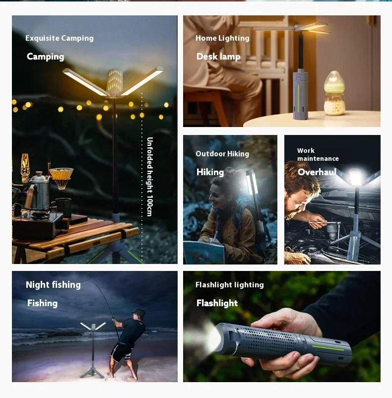 8000mAh Telescopic Camping Lamp, USB Rechargeable Flash Light，Waterproof 8 Modes Dimmable for Outdoor Hiking Emergency Survival