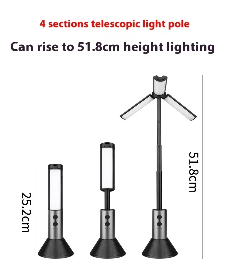 8000mAh Telescopic Camping Lamp, USB Rechargeable Flash Light，Waterproof 8 Modes Dimmable for Outdoor Hiking Emergency Survival