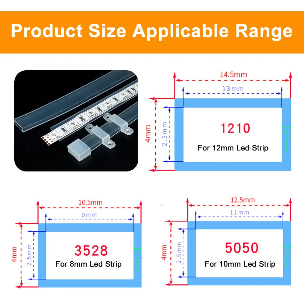 Transparent Milky White Black LED Silicone Tube Flexible Protection Cover Waterproof For 8/10/12mm WS2812B WS2811 5050 Led Strip