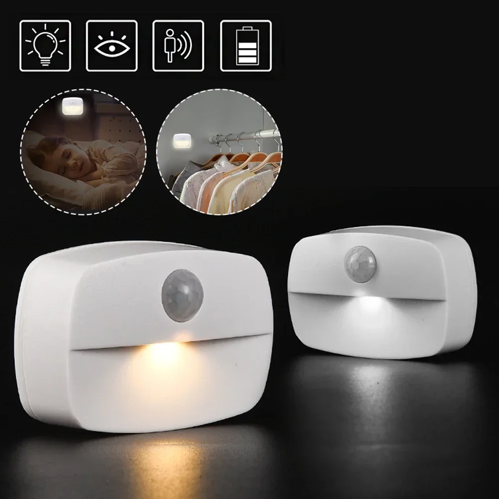PIR Motion Sensor Night Light LED Intelligent Under Cabinet Light Battery Power Wireless Night Lamp for Bedroom Hallway Stairs