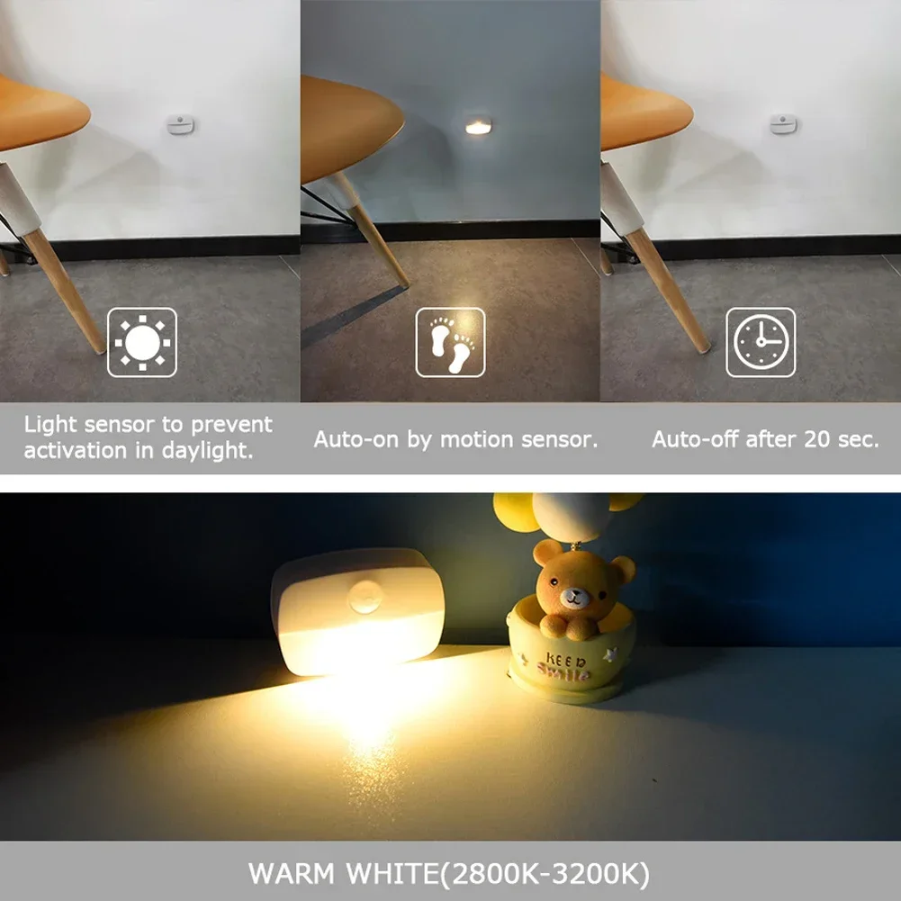 PIR Motion Sensor Night Light LED Intelligent Under Cabinet Light Battery Power Wireless Night Lamp for Bedroom Hallway Stairs
