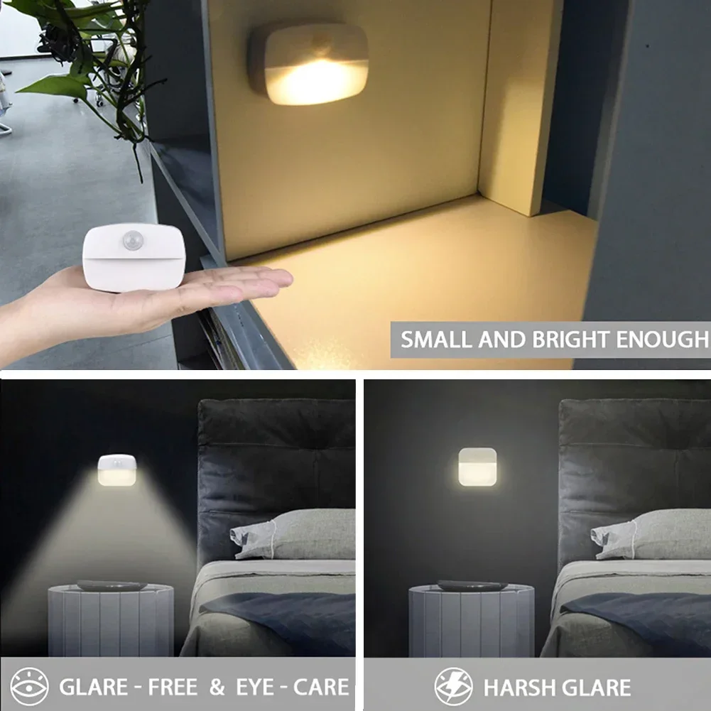 PIR Motion Sensor Night Light LED Intelligent Under Cabinet Light Battery Power Wireless Night Lamp for Bedroom Hallway Stairs