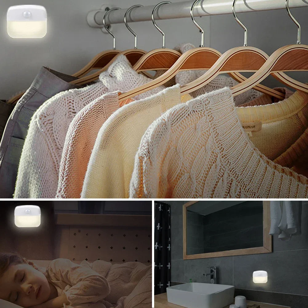 PIR Motion Sensor Night Light LED Intelligent Under Cabinet Light Battery Power Wireless Night Lamp for Bedroom Hallway Stairs