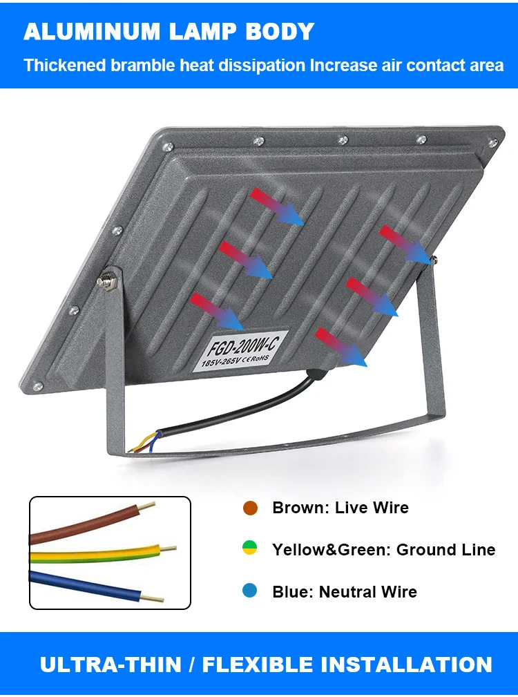 Led Floodlight Outdoor IP66 Waterproof 50W 100W 200W 300W 500W 220V Reflector LED Garden Lighting Street Lamp Wall Flood Lights