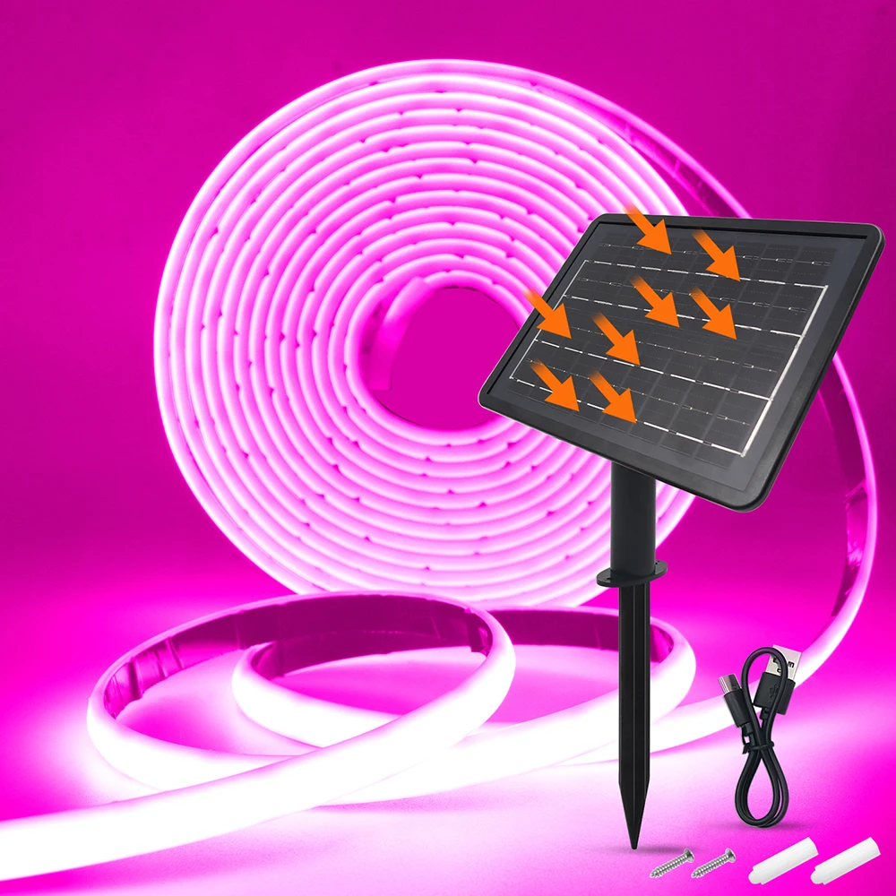 Solar Neon Light Strip 24V COB Waterproof IP68 Red Green Blue Warm Natural White 320LEDs/m Flexible High Density Linear Lighting