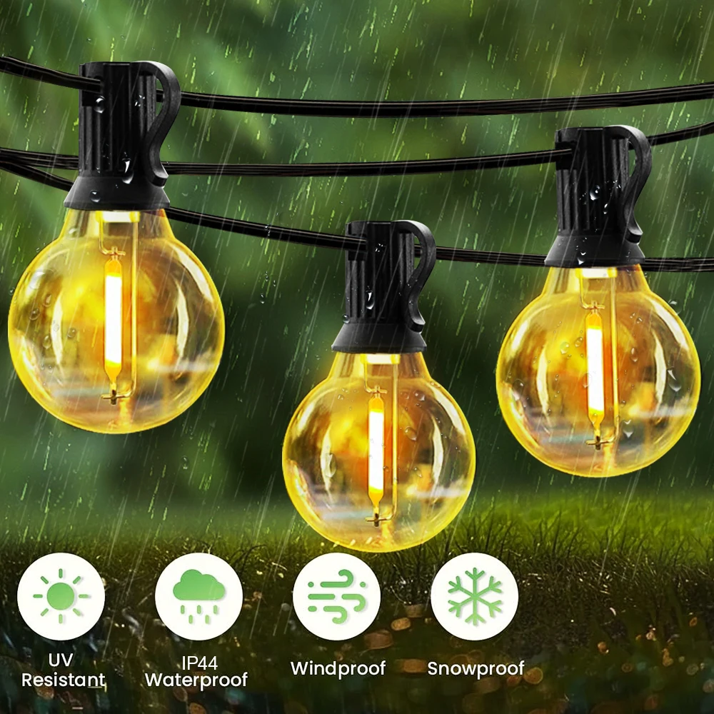 Solar G40 Outdoor String Lights with Remote Controls LED Shatterproof Globe Bulb IP65 Waterproof Patio Light for Garden Decor