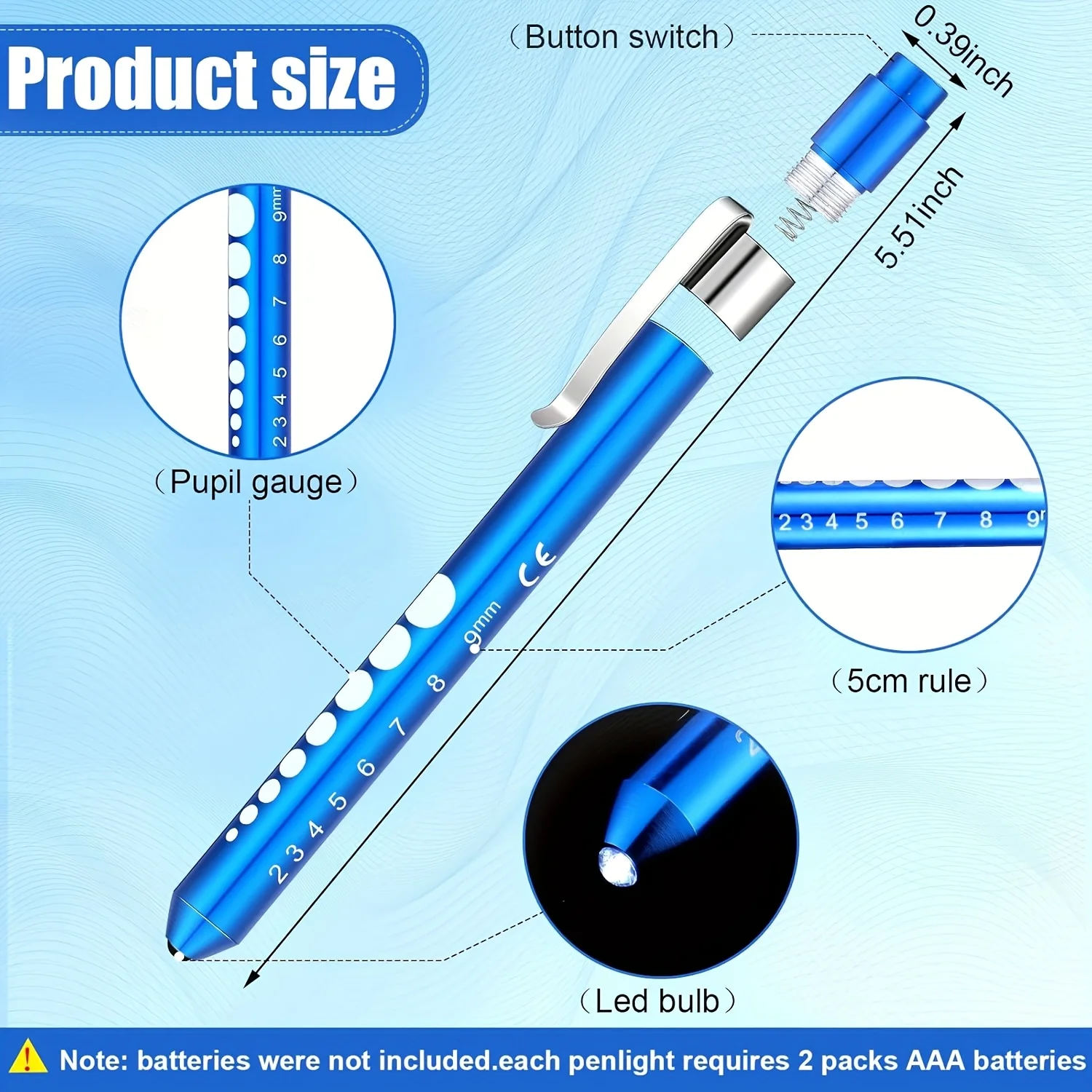 2/4 Pcs LED Pen Lights For Nurses Reusable Student Doctor Daily Use Portable Flashlight With Pupil Size Markers With Pocket Clip