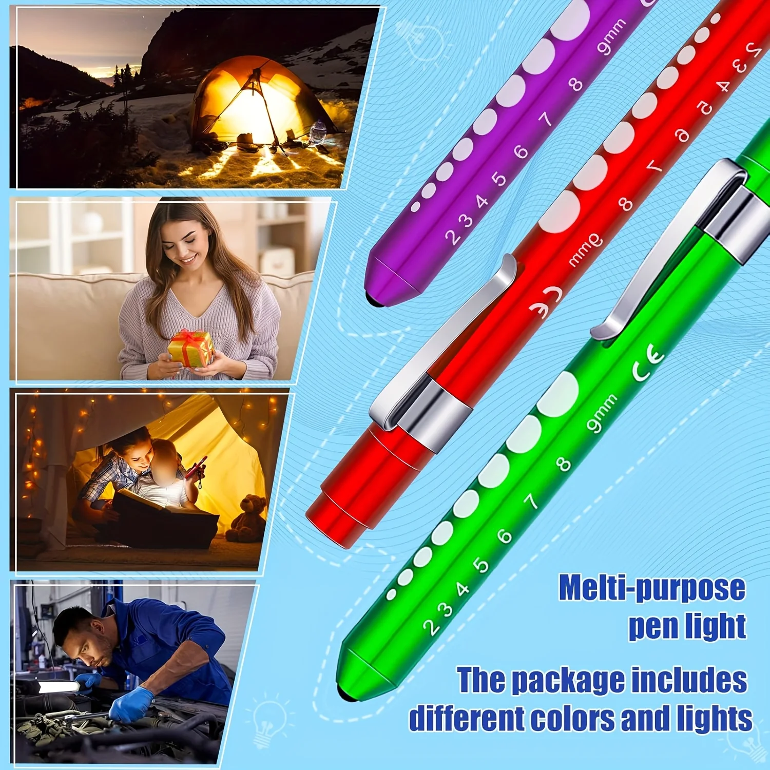 2/4 Pcs LED Pen Lights For Nurses Reusable Student Doctor Daily Use Portable Flashlight With Pupil Size Markers With Pocket Clip