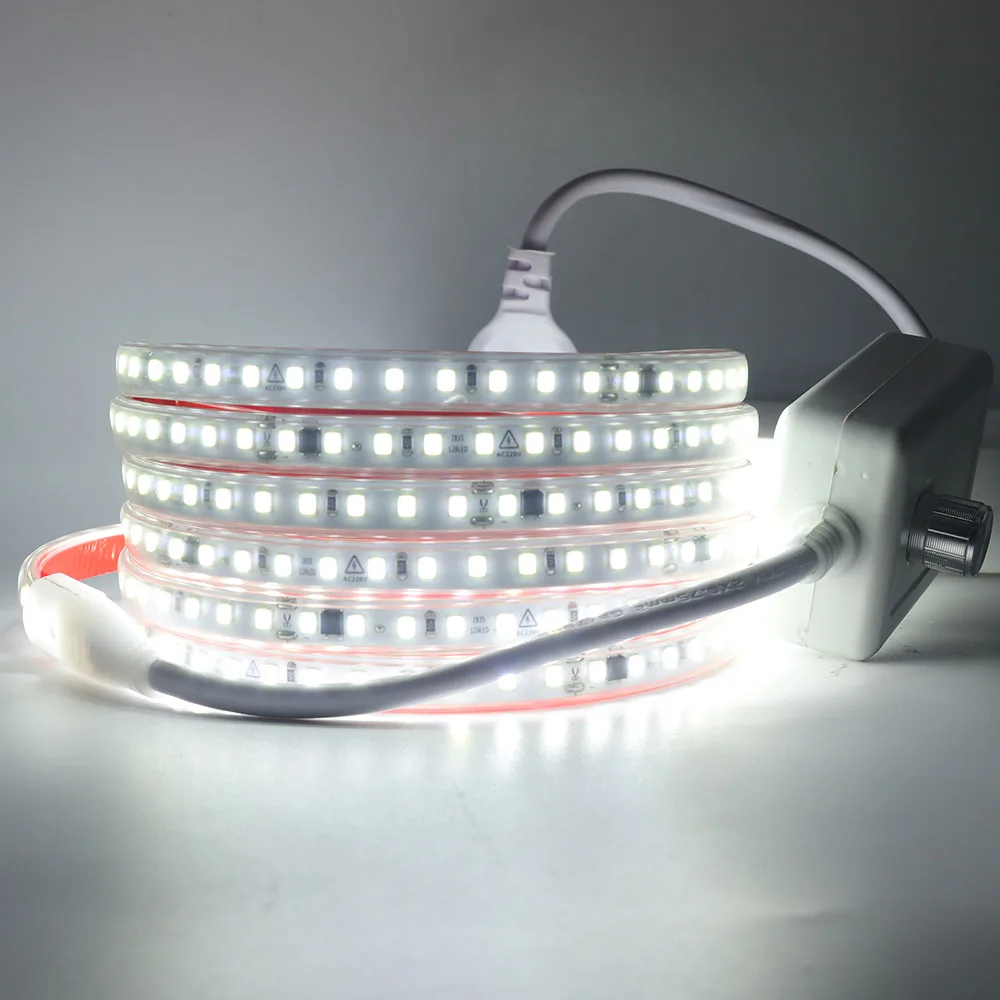 Dimmable LED Strip Light 220V Switch EU Power Dimmer Kit Waterproof 2835 120LEDs/M High Bright Flex Tape Home Decor 0.5M 10M 20M