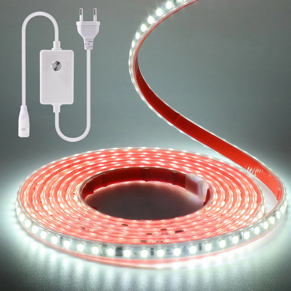 Dimmable LED Strip Light 220V Switch EU Power Dimmer Kit Waterproof 2835 120LEDs/M High Bright Flex Tape Home Decor 0.5M 10M 20M
