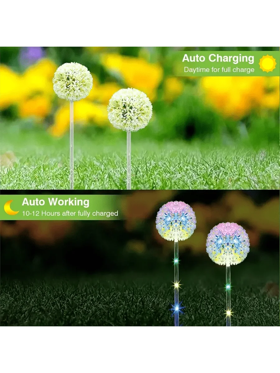 1PC/2PC 1 Head/3 Head Solar LED Dandelion Outdoor Ground Mounted Light, Suitable for Courtyard, Garden, and Landscape Decoration