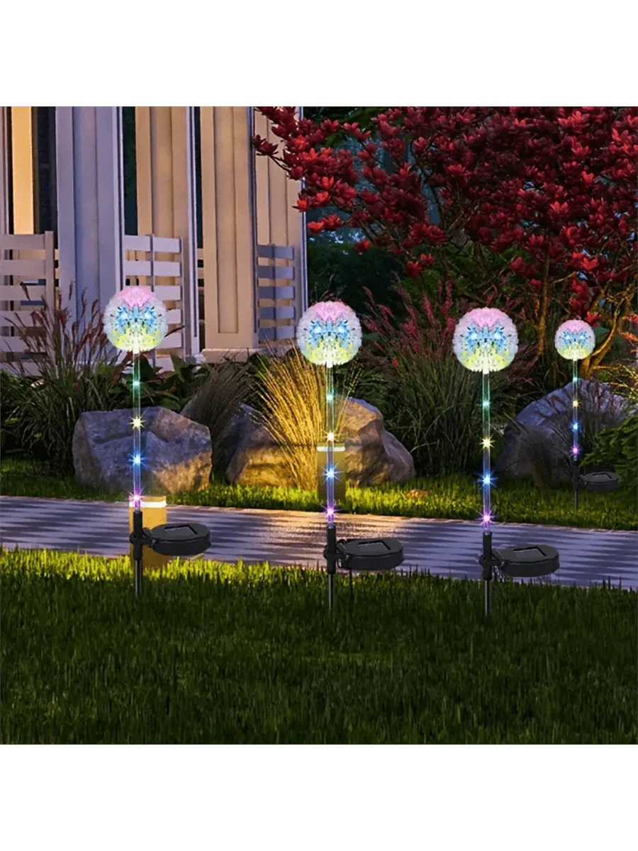 1PC/2PC 1 Head/3 Head Solar LED Dandelion Outdoor Ground Mounted Light, Suitable for Courtyard, Garden, and Landscape Decoration