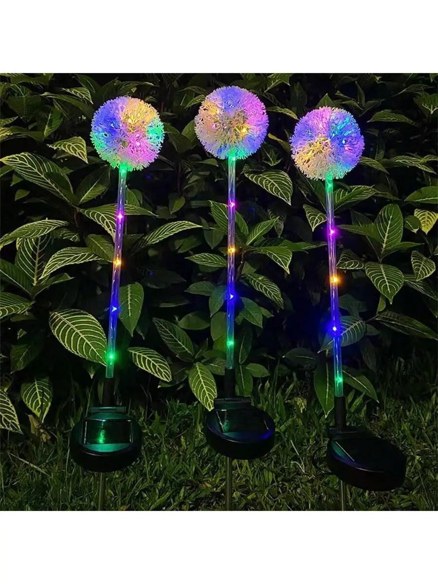 1PC/2PC 1 Head/3 Head Solar LED Dandelion Outdoor Ground Mounted Light, Suitable for Courtyard, Garden, and Landscape Decoration