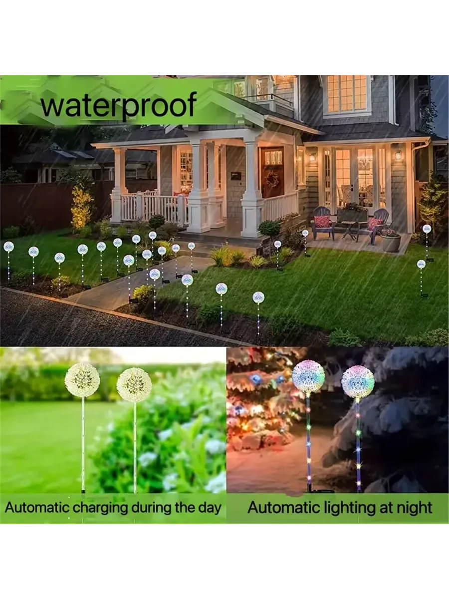 1PC/2PC 1 Head/3 Head Solar LED Dandelion Outdoor Ground Mounted Light, Suitable for Courtyard, Garden, and Landscape Decoration