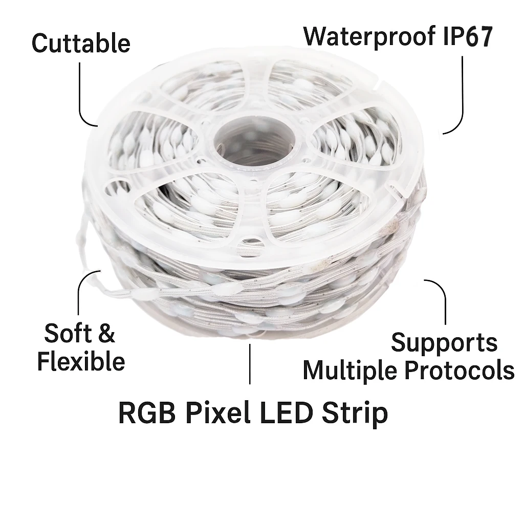 5V WS2812 WS2811 Programmable LED Strip – RGBIC Dream Color Individually Addressable Fairy Lights, 3-Wire Cable, Pixel Lighting
