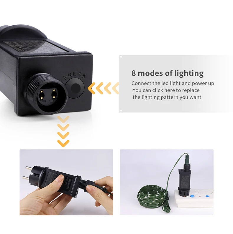 Durable LED Christmas String Lights 110V 220V Plug In Green Wire Waterproof Fairy Lights For Indoor Outdoor Yard Garden Decor