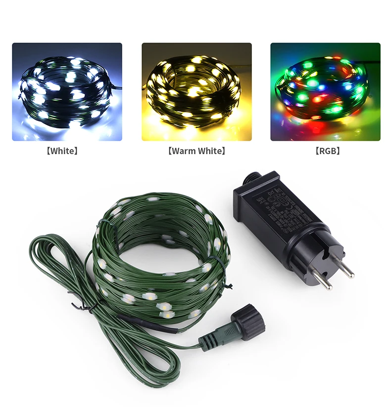 Durable LED Christmas String Lights 110V 220V Plug In Green Wire Waterproof Fairy Lights For Indoor Outdoor Yard Garden Decor