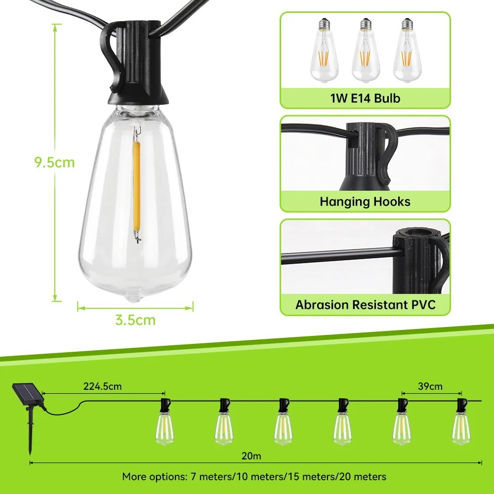 Outdoor Solar Light String Balcony With Warm Light Bulb Remote Control 7/10/15 Meters Multiple Specifications Garden Lamp String
