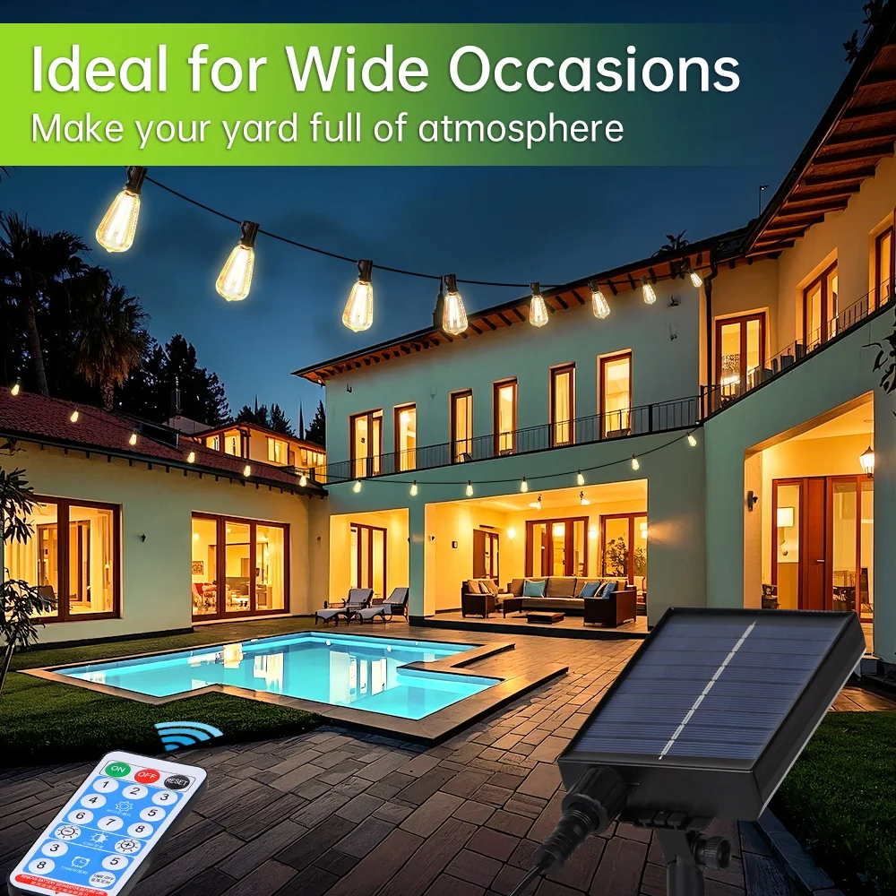 Outdoor Solar Light String Balcony With Warm Light Bulb Remote Control 7/10/15 Meters Multiple Specifications Garden Lamp String