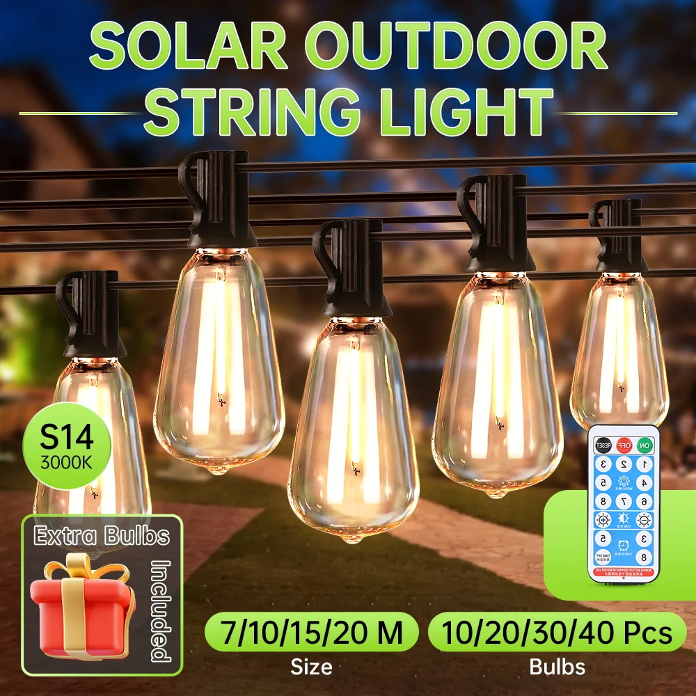 Outdoor Solar Light String Balcony With Warm Light Bulb Remote Control 7/10/15 Meters Multiple Specifications Garden Lamp String