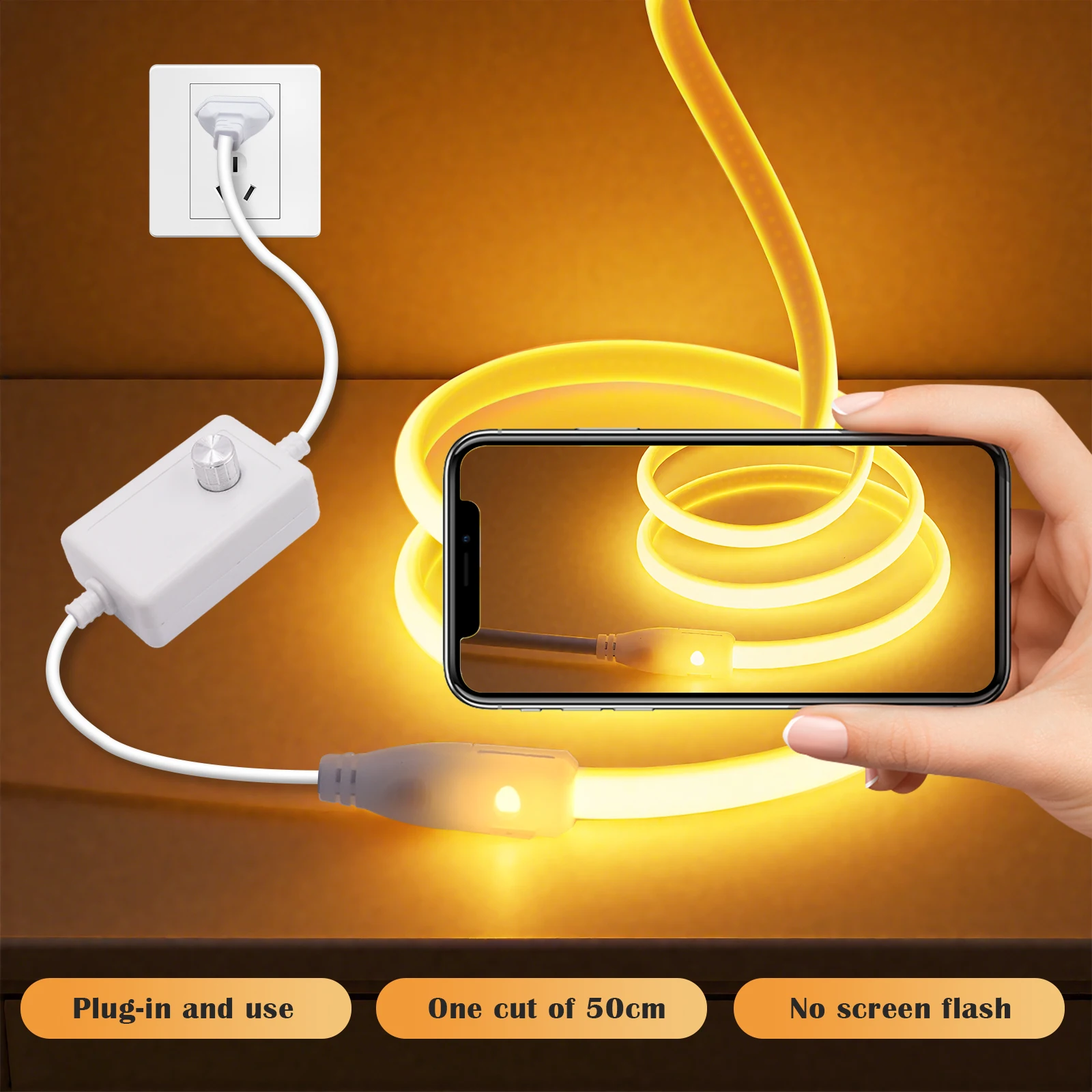 220V COB LED Strip Lights 288LEDs/m Waterproof LED Strip with Dimmer/Switch and Plug 0.5m 5m 10m 20m 35m Flexible Tape for Home