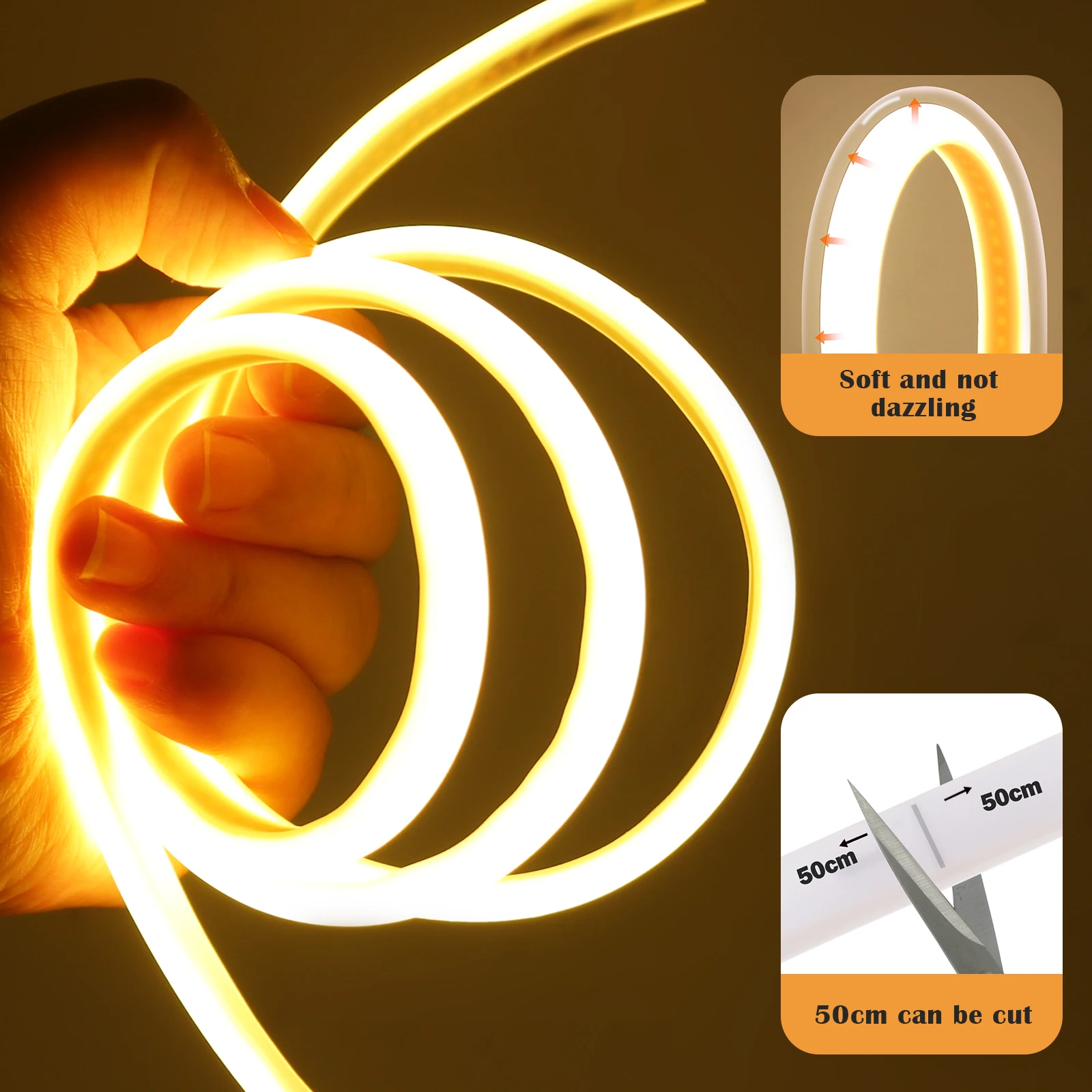 220V COB LED Strip Lights 288LEDs/m Waterproof LED Strip with Dimmer/Switch and Plug 0.5m 5m 10m 20m 35m Flexible Tape for Home