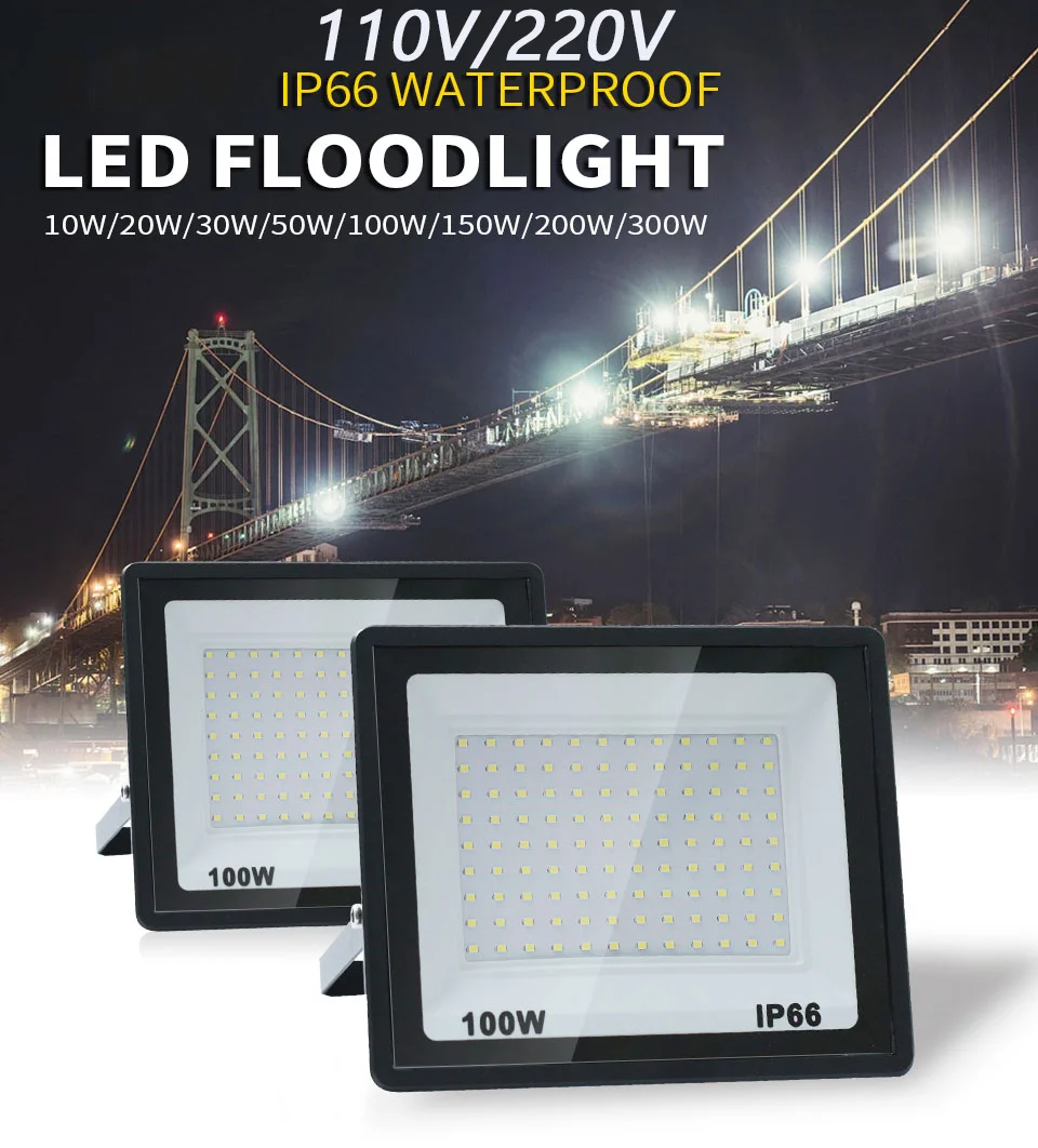 Outdoor LED Floodlights 10W 20W 30W 50W 100W 150W 200W 300W AC220V AC110V Ultra-bright Garden Garage Lighting Outdoor LED Light