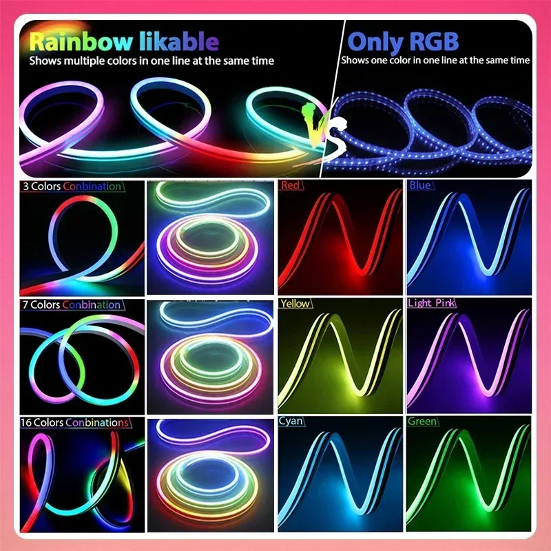 TUYA Neon LED Strip Lights 12-24V 84LEDs/M WIFI Neon Rope Light with Music Sync RGBIC Dreamcolor Chasing Strip Tape for Room