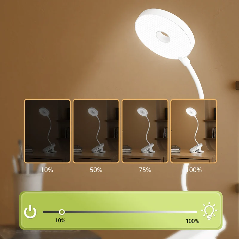 Clip-On Desk Lamp Portable LED Desk Lamp Desktop Book Lamp Timed Stepless Dimming 1200 Mah Eye Protection Reading Study Lamp