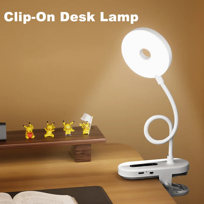 Clip-On Desk Lamp Portable LED Desk Lamp Desktop Book Lamp Timed Stepless Dimming 1200 Mah Eye Protection Reading Study Lamp