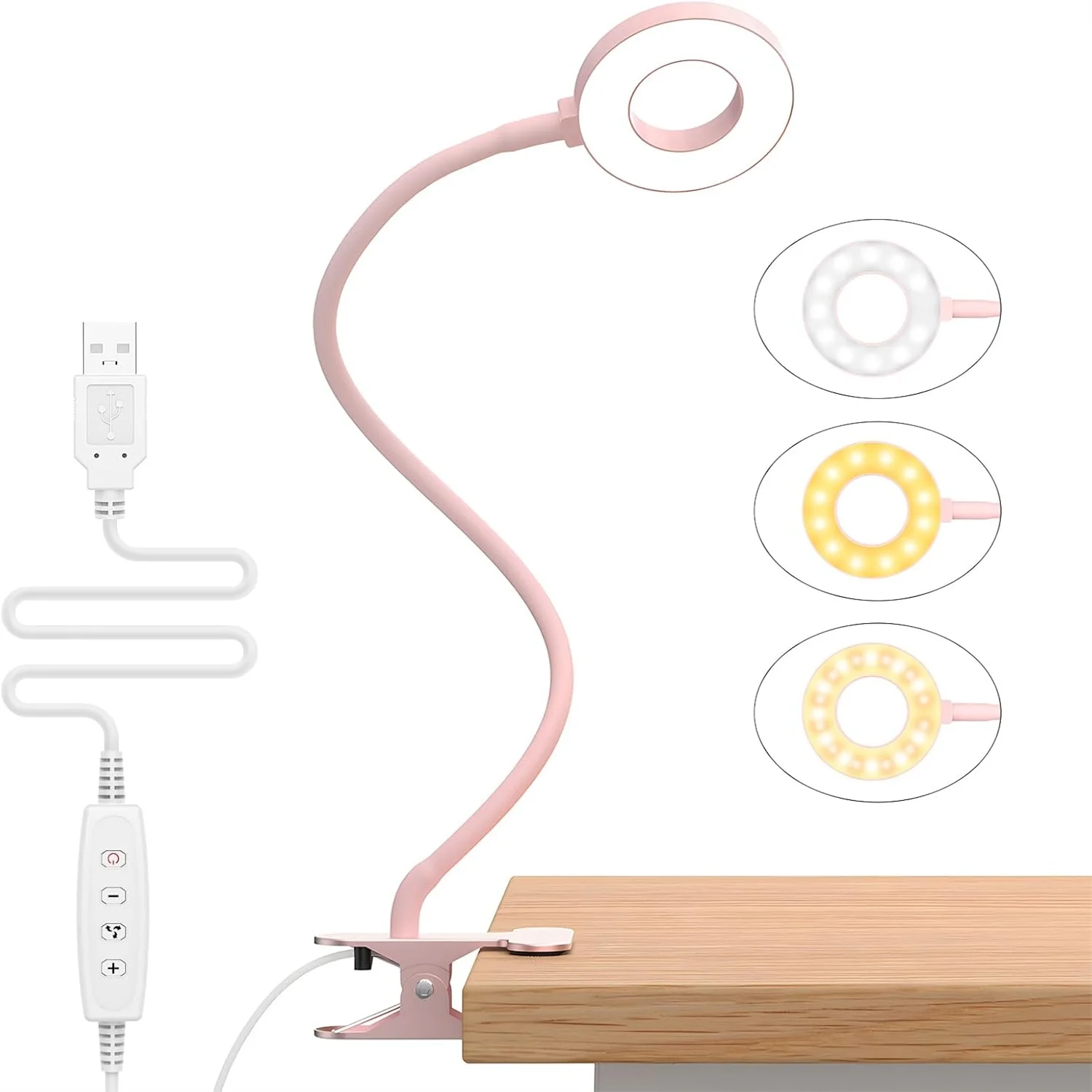 White Pink Black Desk Lamps LED Book Light USB Reading Light Daylight Portable Flexible Easy Clip Night Reading Lamp