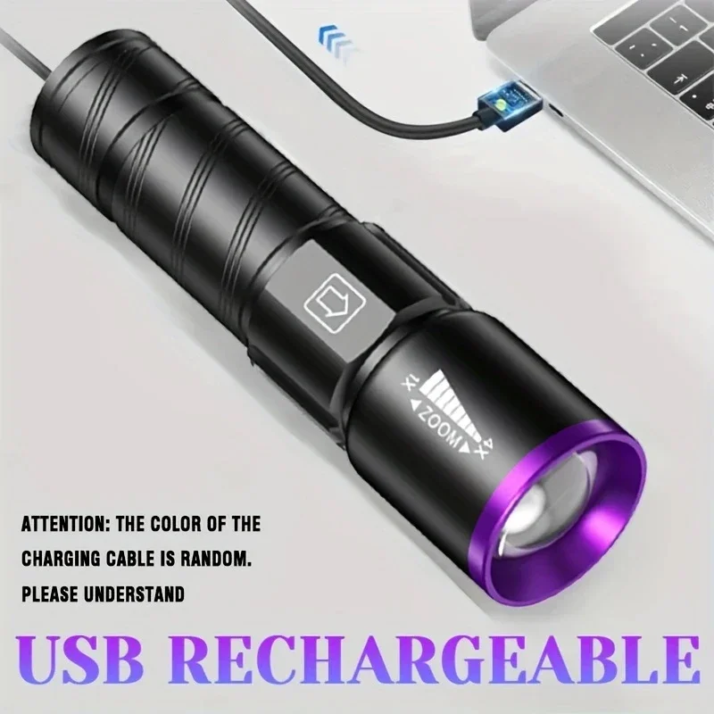 395nm LED UV Flashlight Type C Rechargeable Zoom Torch Light for Ink Dryer Money Fluorescer Detector UV Oil Curing Purple Light
