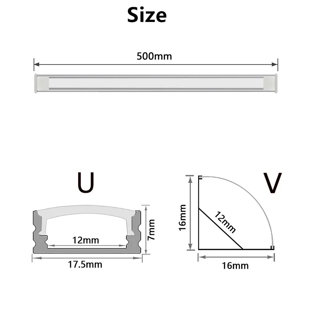 LED Strip Aluminum Profile 50CM Recessed Surface Mounted Aluminium Channel with Diffuser PC Cover for 8mm 10mm Linear Lighting