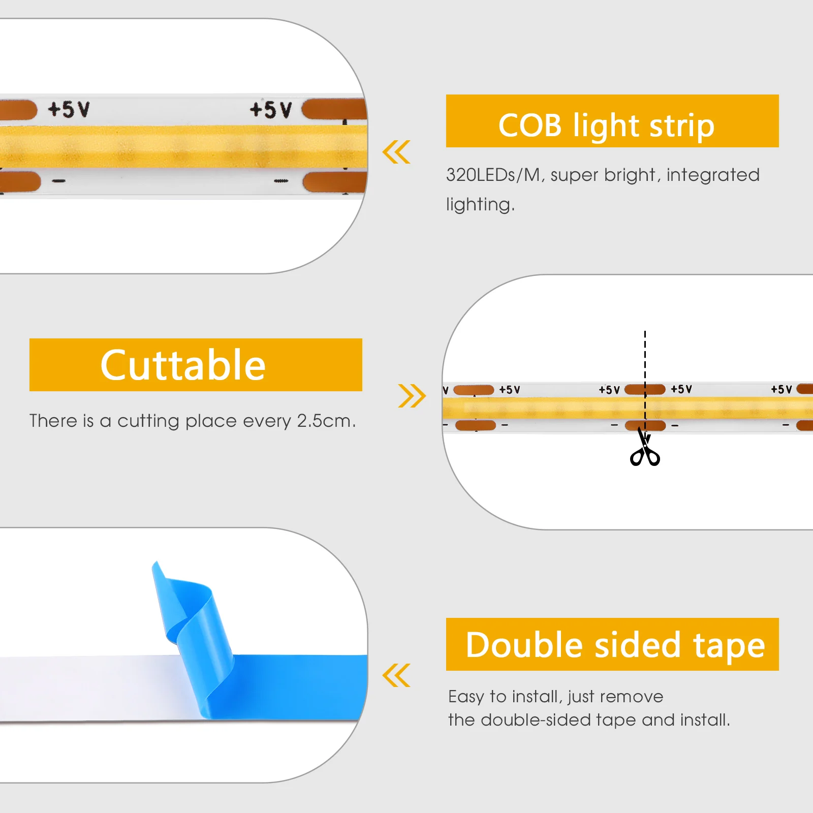 6/5/4/3/2/1 Pcs 5V COB LED Strip Light With USB Penetrating Wood Touch Dimmer Switch For Acoustic Panel Cabinet Shelf Lighting