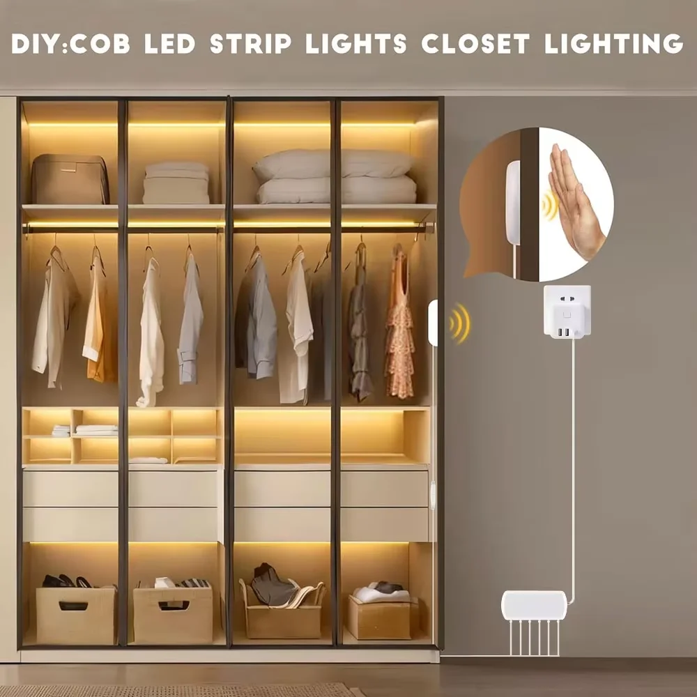 6/5/4/3/2/1 Pcs 5V COB LED Strip Light With USB Penetrating Wood Touch Dimmer Switch For Acoustic Panel Cabinet Shelf Lighting